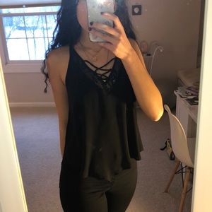Lace Lined Black Tank